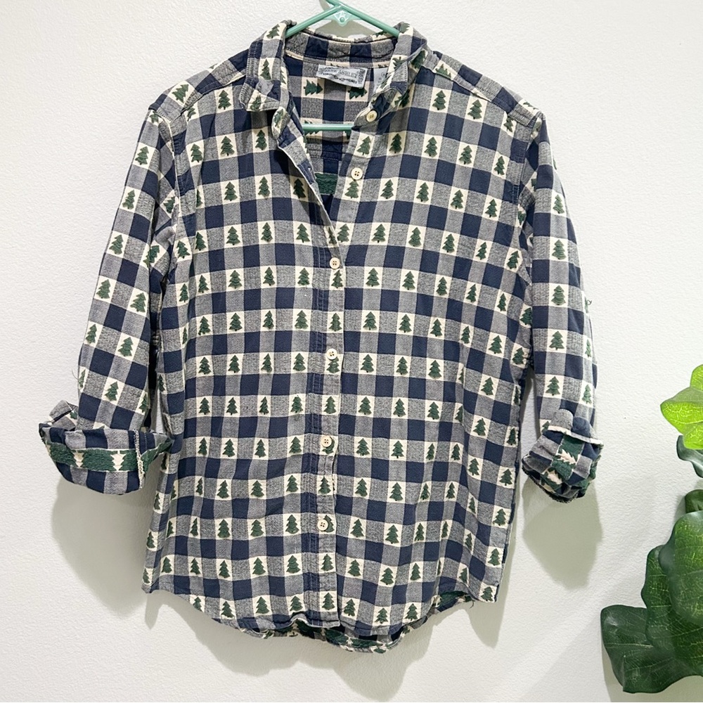 Vintage Jane Ashley plaid evergreen tree shirt button down